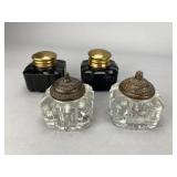 Set of Four Vintage Glass Inkwells