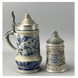 Pair of Ceramic Beer Steins with Pewter Lids