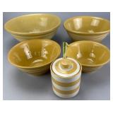 T.G. Green Yellow Mixing Bowls & Striped Container