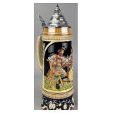 Ceramic Beer Stein with Pewter Lid