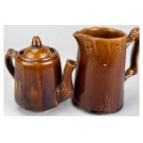 Brown-Glazed Ceramic Teapot and Pitcher Set