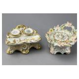 Pair of Ornate Porcelain Inkwells