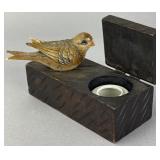 Carved Wooden Inkwell with Bird Figure