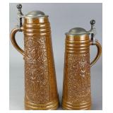 Pair of Ceramic Steins with Pewter Lids