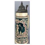 German Ceramic Stein with Pewter Lid