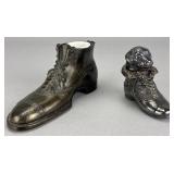 Silver Plated Boot Inkwells, about 6.5 inches long