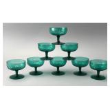 Green Glass Stemmed Bowls 8pcs Set