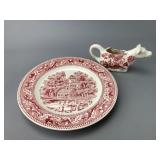 Transfer-Printed Ironstone Plate & Creamer