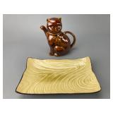 Ceramic Cat Pitcher and Tray