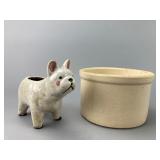 Ceramic Dog Figure and Container