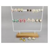 11 Pair Screw/Clip On Multi Stone Design Earrings