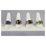 Four Silver Gold Over Silver Mens Gemstone Rings
