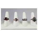 Four Silver Gold Over Silver Ladies Gemstone Rings