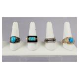 Four Silver Gold Over Silver Turquoise Mens Rings