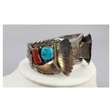 Sterling TD Signed Navajo Watch Cuff Bracelet