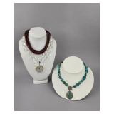 Silver Large Bead, Leather Multi-strand Necklaces