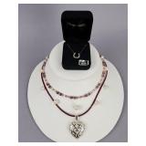 Silver Cultured Pearl, Beads Necklace, Heart Charm