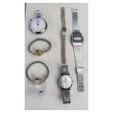 2 Ladies Watches, 2 Mens Watches, Stopwatch