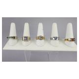 Five Silver Gold Over Silver Mens Gemstone Rings