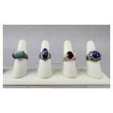 Four Silver Faceted Gemstone Ladies Fashion Rings