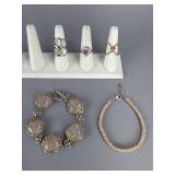 Silver Rose Quartz Bracelets, Rings, 14K Accent