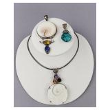 Silver Shiva Eye Shell Gemstone Charms, Necklace