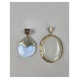 Silver Rose Quartz, Blue Chalcedony Pendants