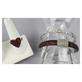 Silver Bangle Bracelet, Cuff Bracelet, Heart Ring