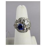 1 Carat Diamond and 1 Carat Sapphire Platinum Ring
