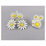 Trifari Signed Daisy Brooch Earring Set, Earrings