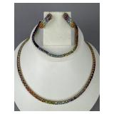 Silver Multi Gemstone Tennis Necklace Bracelet Set