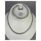Silver CZ Heart Tennis Necklace, Bracelet, Ring...