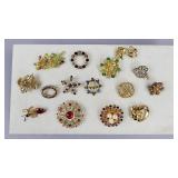 Gold Tone Multi Color Rhinestone Pins/Brooches