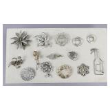 Designer Silver Tone Rhinestone Pins/Brooches