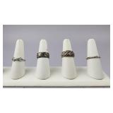 Four Sterling Silver Signed Designer Ladies Bands