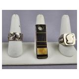 Silver Signet Ring, Gemstone Band, Key Charm