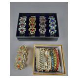 Gold Silver Tone Rhinestone Stretch Bracelets