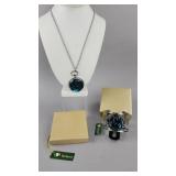 Blue Crystal Silver-Tone Trinity Knot Shamrock Set