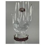 Silver Rhodolite Garnet Cuff Bracelet and Ring