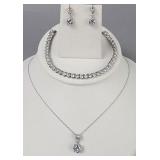 Silver Matching Necklace Earring Set With Bracelet