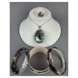 Silver Mosaic Mother of Pearl Abalone Bracelets