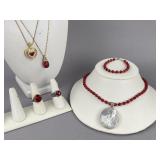 Silver Red Sponge Coral, MOP, Gemstone Jewelry