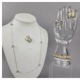 Silver CZ Yellow Topaz Bracelets, Rings, Necklace