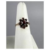 10K Yellow Gold Ladies Created Ruby Cluster Ring