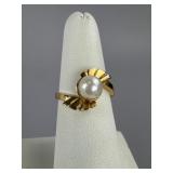 14K Cultured Pearl Fan Shaped Ladies Ring
