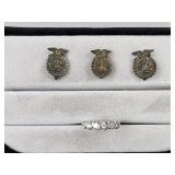 Sterling Silver FFA Pins, Swirl Band with CZs