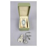 Judith Ripka MOP Watch, Heart Keychain, Leaf Pin