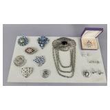Silver Tone Multiple Colored Rhinestone Brooches