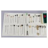 40 Assorted Hat Stick Pins Glass Pewter