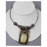 17 Inch Silver Choker with Carved Scarab Charm